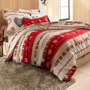 Drap housse flanelle C?UR DE FLOCON - rouge