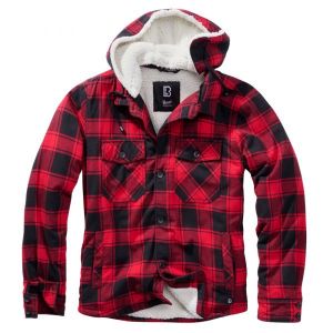 Brandit Lumberjacket Hooded Bûcheron à Capuche, Schwarz/Rot, L Homme