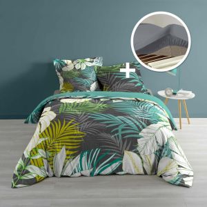 Image de Ensemble parure de couette 260x240 cm Cap nature + drap housse 160x200 cm gris souris