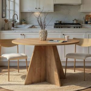 Table &agrave; manger ronde effet bois clair &Oslash;120 cm MARFA