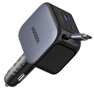 UGreen Chargeur voiture 145W 3C1A avec c&acirc;ble USB-C r&eacute;tractable