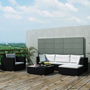 VidaXL Salon de jardin 6 pcs avec coussins Résine tressée Noir - Black