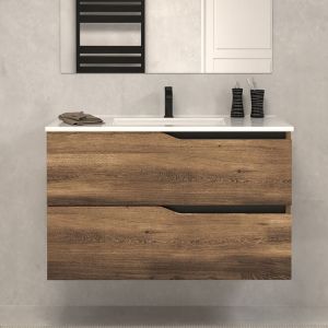 Meuble de salle de bain 80cm simple vasque - sans miroir - 2 tiroirs - tabaco (bois fonc&eacute;) - LUNA