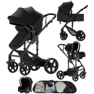 Poussette Magic Zc Poussette 3 En 1 Poussette Trio Jusqu'&agrave; 30kg 0-3 Ans Hamac R&eacute;versible Avec Grand Panier Frein &Agrave; Pied Noir