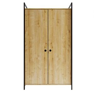 Menzzo Armoire 2 portes Meffo 100cm M&eacute;tal Noir et Bois Ch&ecirc;ne clair