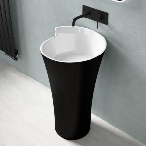 Sogood - Lavabo sur Pied Noir Mat + Blanc Vasque Colonne en Fonte Minérale Lave Mains Ovale pour Salle de Bain 51x51x88cm Colossum130 - Noir Mat +