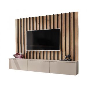 Image de Composition murale TASHYA – Meuble TV et panneau mural – Chêne Artisan et blanc sable