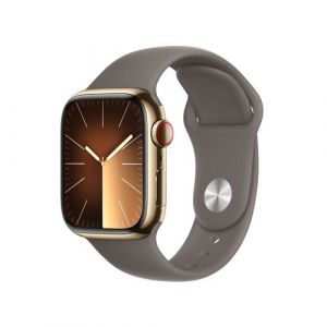 Apple Watch Series 9 GPS + Cellular - Acier Inoxydable Or - Bracelet Sport Band Argile - 41 mm - Taille M/L