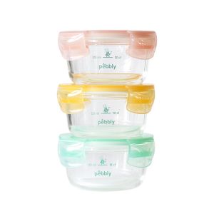 Pebbly Set de 3 boîtes bébé en verre graduées - 240 ml