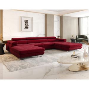 Bestmobilier - Ayden - canap&eacute; panoramique en u 7 places convertible avec coffre et t&ecirc;ti&egrave;res r&eacute;glables en tissu