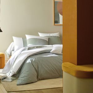 Blanc des vosges Parure Drap, 2 Taies d'Oreiller et un Drap Housse Vert