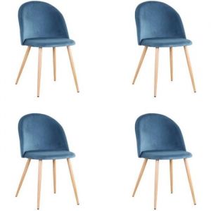 Lot de 4 Chaise de salle à manger en velours Chaise de salon Coussins Doux en Velours Assise (bleu)