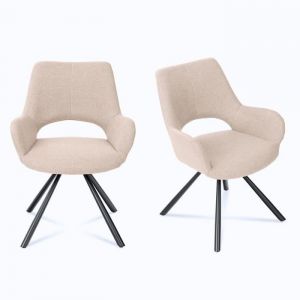 Meubles Cosy Lot De 2 Chaises De Salle À Manger Avec Accoudoirs Tissu Marron Pieds En Métal Noir Pour Cuisine Salon Chambre Bureau