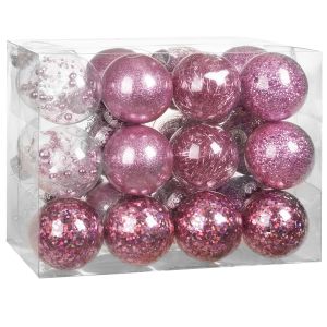 24 boules de No&euml;l rose 7cm en plastique