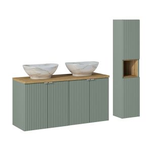 Ensemble meuble double vasque 120cm 4 portes et colonne Jade Vert et Bois