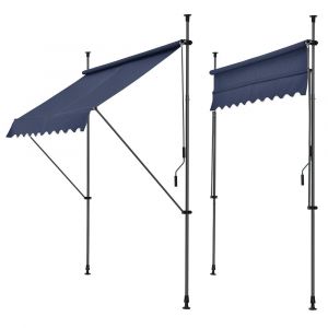 Store banne téléscopique acier polyester 350 x 120 x 200-300 cm bleu foncé 03_0008337