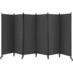 Goplus - Paravent Séparation Pliant avec Roulettes-Cadre en Métal-Idéal pour Maison,Bureau,Hôpital,335x172CM,6 Panneaux,Gris