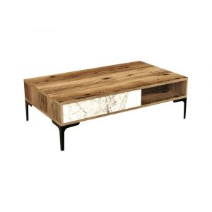Dmora - Table basse Djagiell, Table basse, Porte-revues pour canapé, Etagère de salon, 105x60h33 cm, Noyer et Blanc