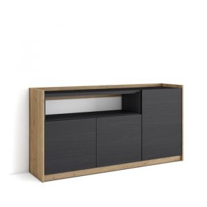 Buffet effet bois noir et chêne 156x37x80cm