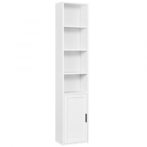Bibliothèque sur 6 niveaux avec porte 24 x 31,8 x 175 cm blanc