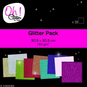 Toga Oh Glitter ! - Bloc de 18 feuilles de papier pailleté - 9 couleurs - 30,5 x 30,5 cm