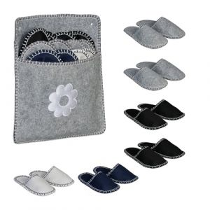 Relaxdays Lot de 6 Paires de Pantoufles pour Les invités, Semelle antidérapante, Feutre, Pochette Pratique, Multicolore