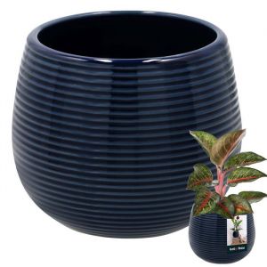KOTARBAU Pot de fleurs rond en céramique bleu cobalt 12 cm H 14 cm 1 pièce céramique émaillée