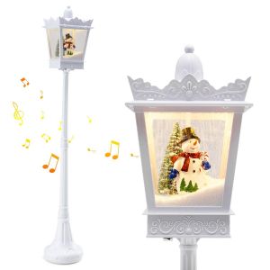 Colonne lumineuse de No&euml;l Coast 185 cm - Effet de neige, lumi&egrave;re et musique - Blanc - &Oslash;30 x 185 cm
