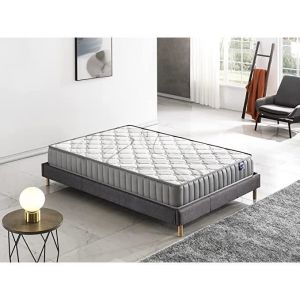 Matelas + Sommier (120 x 190cm)- Matelas Sirius Latex naturel 22cm + Sommier Bois, Stable & Robuste, revêtement Tissu Gris