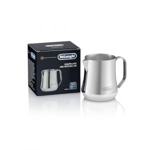 Delonghi Pichet à mousse de lait, en acier inoxydable, 500 ml, outil de barista, pichet pour machine à expresso, cappuccino, latte Art, DLSC069