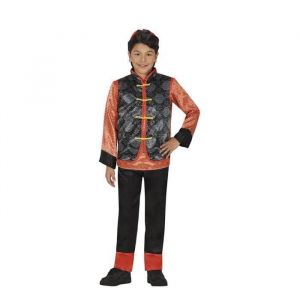 D&eacute;guisement - D&eacute;guisement chinois orange enfant - T-shirt gilet pantalon - 5-6 ans - Fille