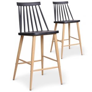 Declikdeco Lot de 2 chaises de bar scandinaves noires POLTA
