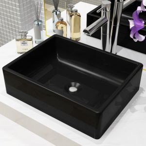 VidaXL Lavabo C&eacute;ramique Rectangulaire Noir 41 x 30 x 12 cm