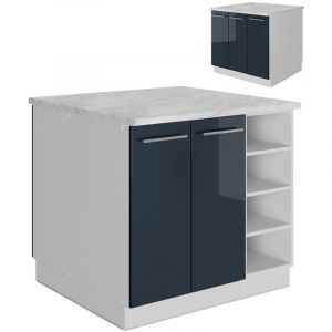 Lot de cuisine Fame-Line, bleu fonc&eacute; brillant/blanc, 90 cm sans plan de travail Vicco