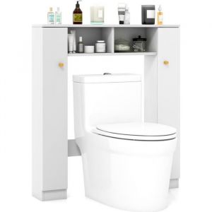 Costway - Meuble wc Au-Dessus de Toilettes/Meuble de Rangement - 2 Compartiments Ouverts - 2 Placard - 4 Étagères Réglables - Dispositif