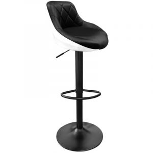 Aga Tabouret de bar noir-blanc, hauteur r&eacute;glable, assisse rembourr&eacute;e