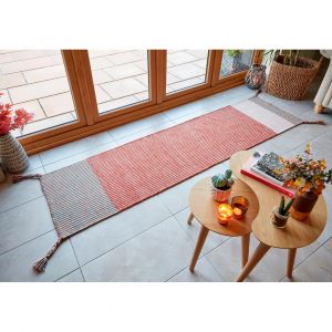 Tapis de couloir design en laine &agrave; franges Anu Rouille 60x200 - Rouille