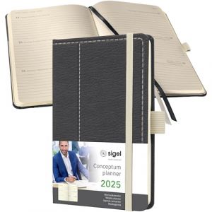 Sigel C2558 Agenda semainier 2025, motif rétro, A6, couverture rigide, gris, blanc - Conceptum