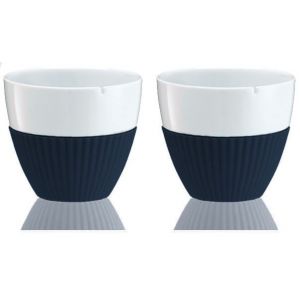 Image de Viva scandinavia Lot de 2 tasses en porcelaine et manchon silicone bleu foncé 25 cl - 25.0000 cl