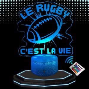 Lampe de Chevet 3D LED - Rugby - Multicolore - Tactile - T&eacute;l&eacute;commande - D&eacute;corative