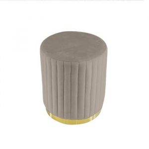 Meubler Design - Pouf Rond Métal Doré Vita - Velours Taupe, Métal, Mousse polyéthylène, Rond, Style Art déco, 40 x 40 x 42 cm - Velours Taupe