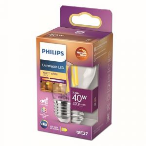 Philips Ampoule LED Sphérique E27 40W Blanc Chaud Claire, Compatible Variateur, Verre