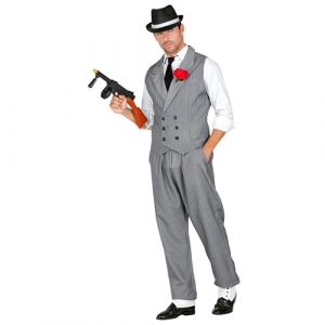 Widmann Costume de gangster - Gris - XXL - Gilet pantalon et cravate inclus - Pour homme