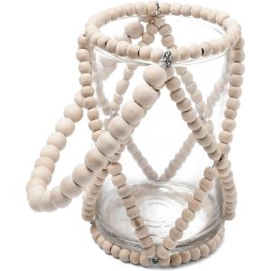 Ruedelafete Photophore Wood perles et verre 13cm