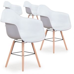 Declikdeco Lot de 4 Chaises Scandinaves Ralf Blanc FIZZ