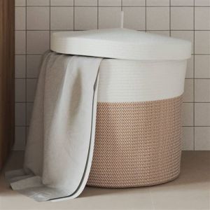 VidaXL Panier de rangement et couvercle marron et blanc &Oslash;40x35cm coton