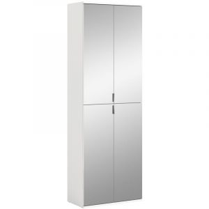 Armoire de rangement bodite – 4 portes avec miroirs – Blanc laqué – Élégance et luminosité