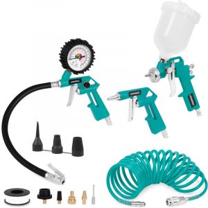 VONROC Air tool set - 4-piece - Tyre pump, air gun, paint sprayer and 5m spiral hose - Universal EURO/DIN 7.2mm coupling