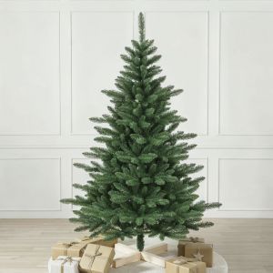 Salcar Sapin de Noël artificiel 100 % PVC par moulage par injection Sapin de Noël artificiel Sapin naturel - avec support en bois, 210 cm
