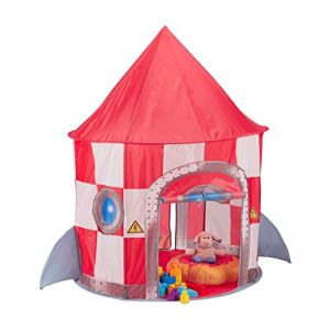 Image de Relaxdays Tente pour enfants en forme de fusée, filles & garçons, HxD 130 x 100 cm, intérieur et extérieur, multicolore